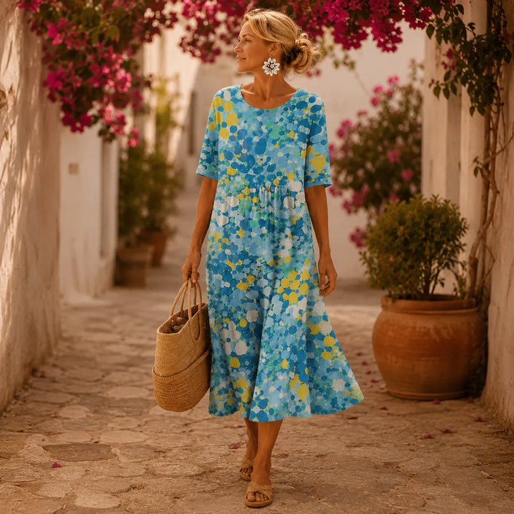 Soleia – Midi klänning w blommig mönster akwarelowy z kieszeniami