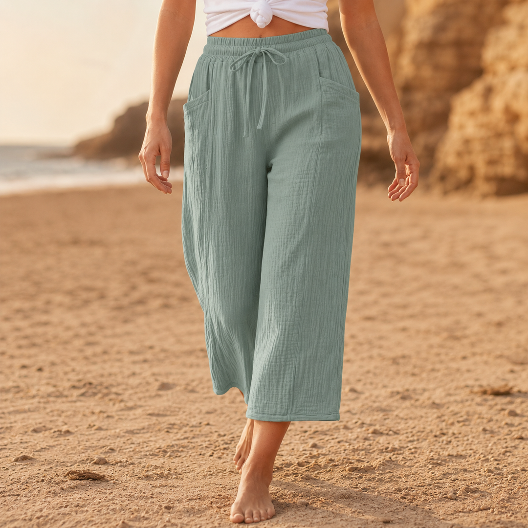 Linelle – Kobiece Byxor Cropped z Vida ben i Kieszeniami