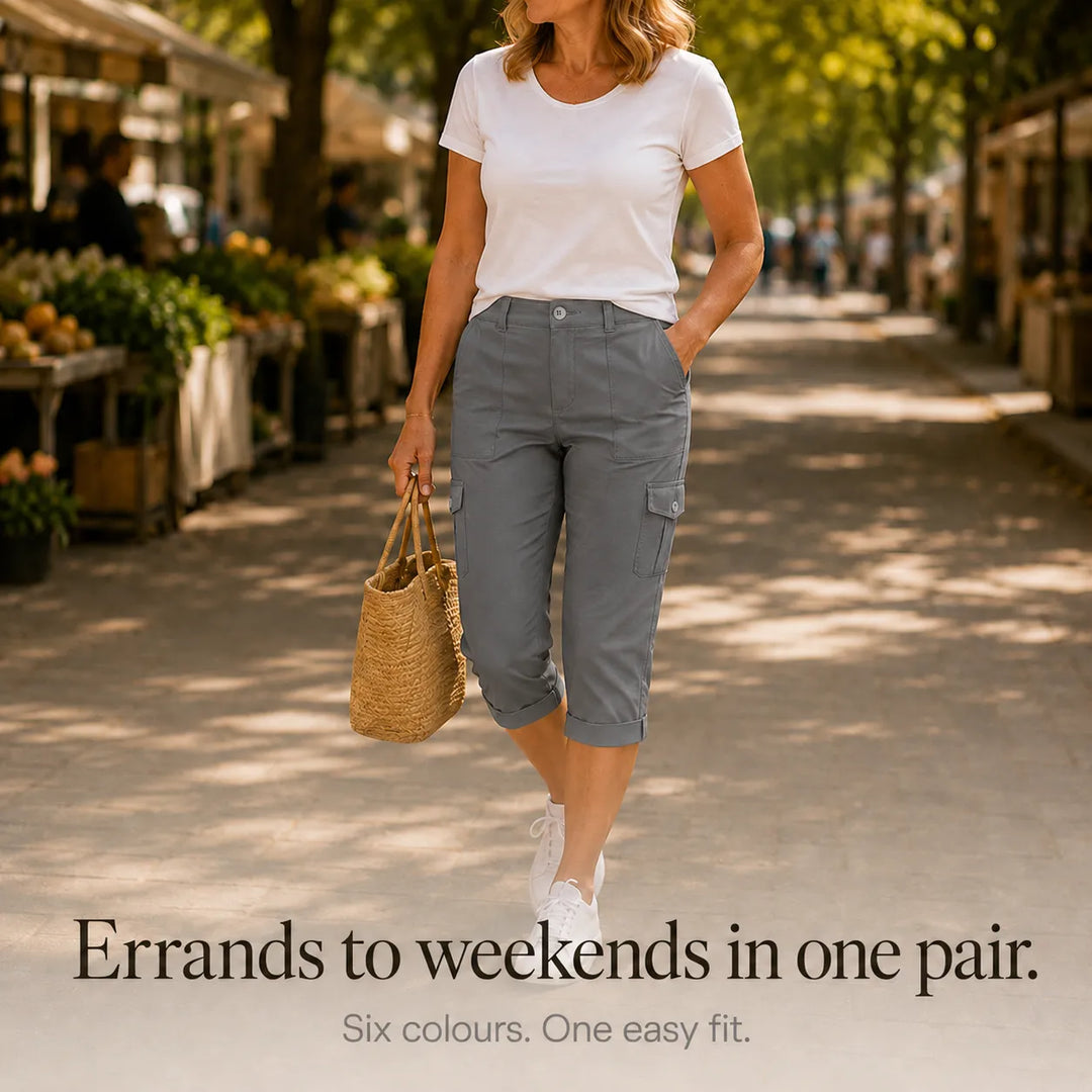 Tumva – Byxor Capri Cargo z Cuffed Hem i Kieszeniami
