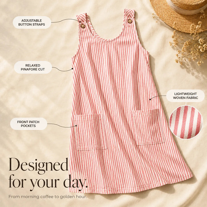 Solene – Pinafore Sundress w band z knappar i kieszeniami