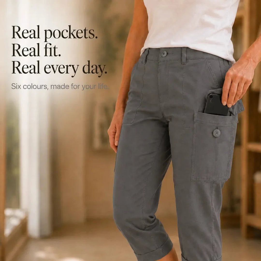 Tumva – Byxor Capri Cargo z Cuffed Hem i Kieszeniami