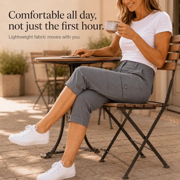 Tumva – Byxor Capri Cargo z Cuffed Hem i Kieszeniami