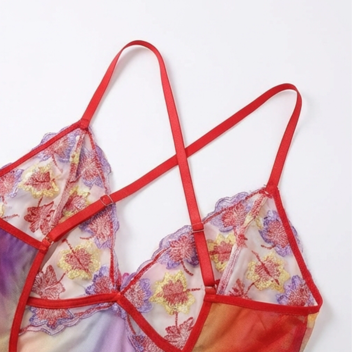 Floressa – Dam broderad natt skjorta babydoll z kwiatowym wzorem