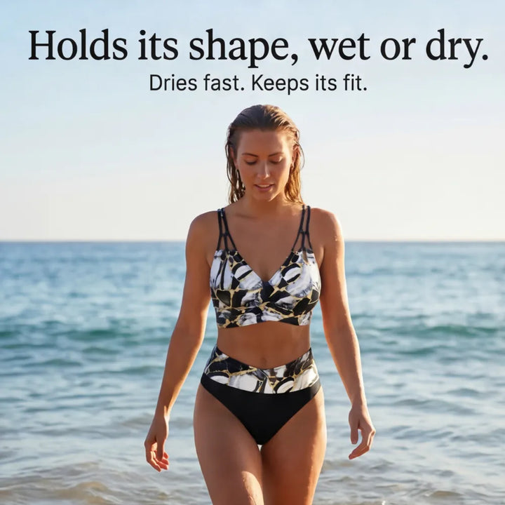 Marella – Bikini w hög stanie z nadrukiem marmuru i topem z urringning w v-ringning