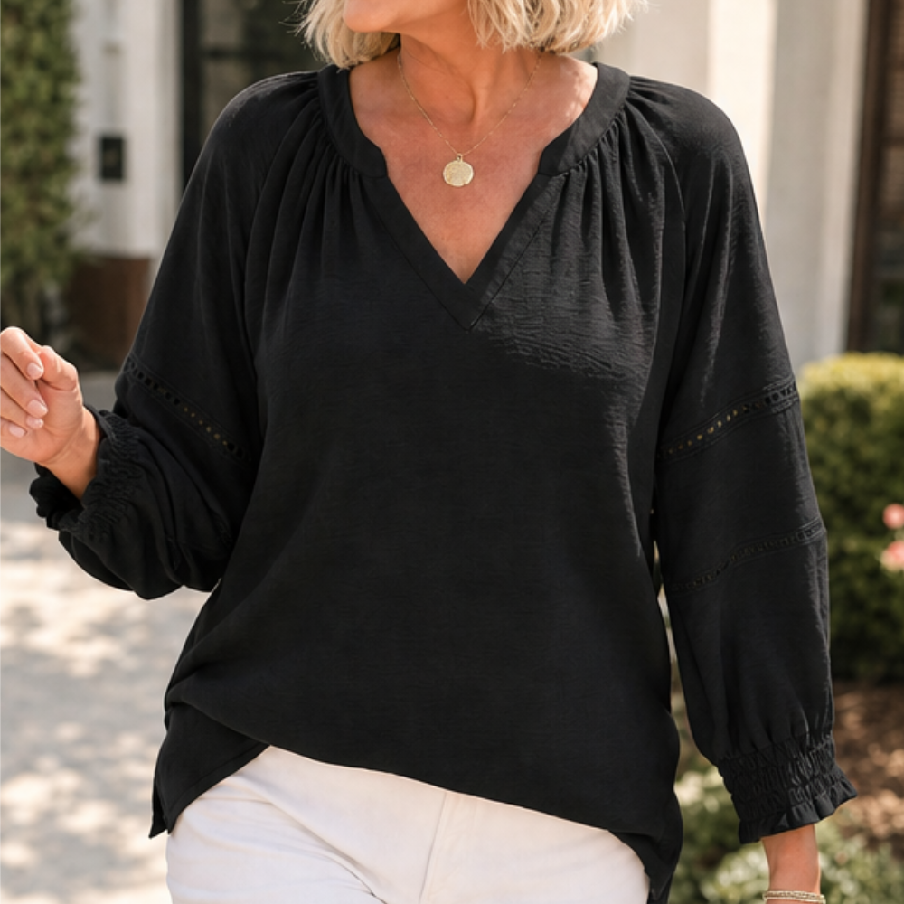 Belvora – Blus z Lantern Sleeve i urringning w v-ringning