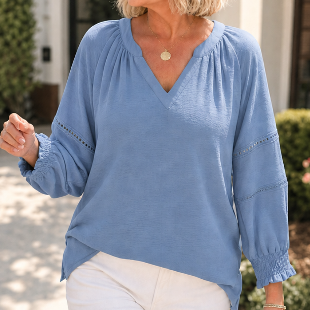 Belvora – Blus z Lantern Sleeve i urringning w v-ringning