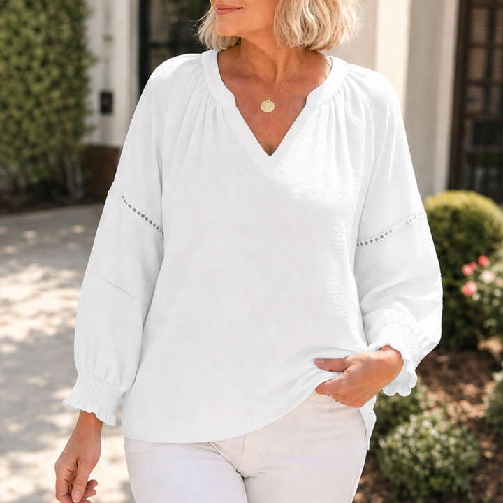 Belvora – Blus z Lantern Sleeve i urringning w v-ringning