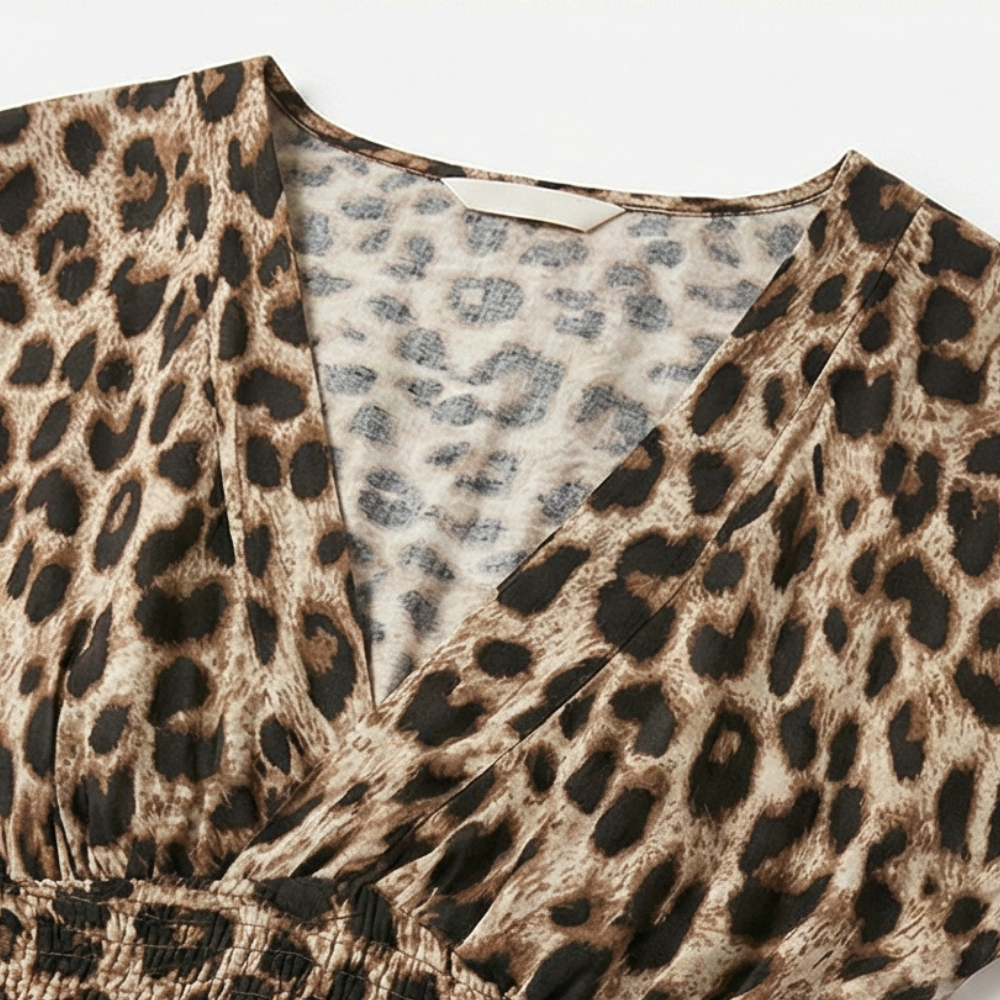 Vivara – Klänning maxi w leoparda z marszczonym band