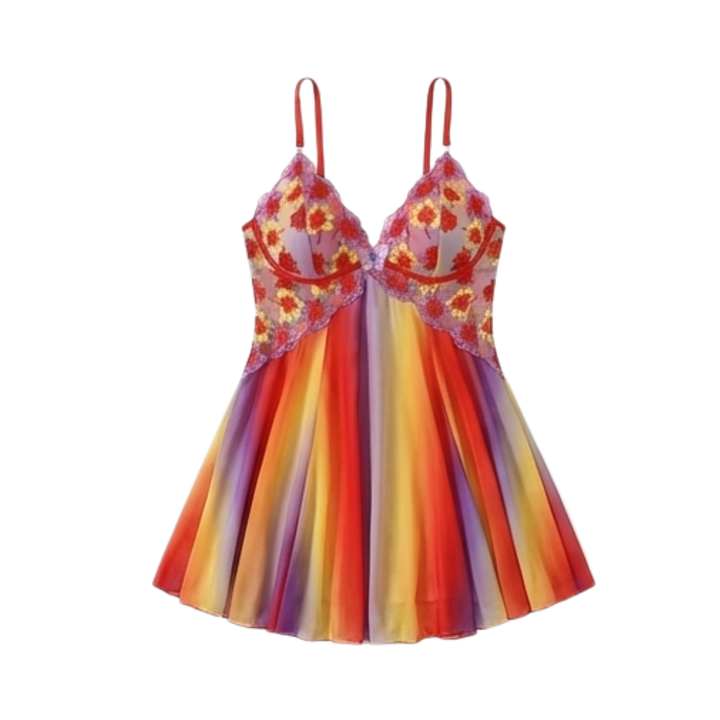 Floressa – Dam broderad natt skjorta babydoll z kwiatowym wzorem