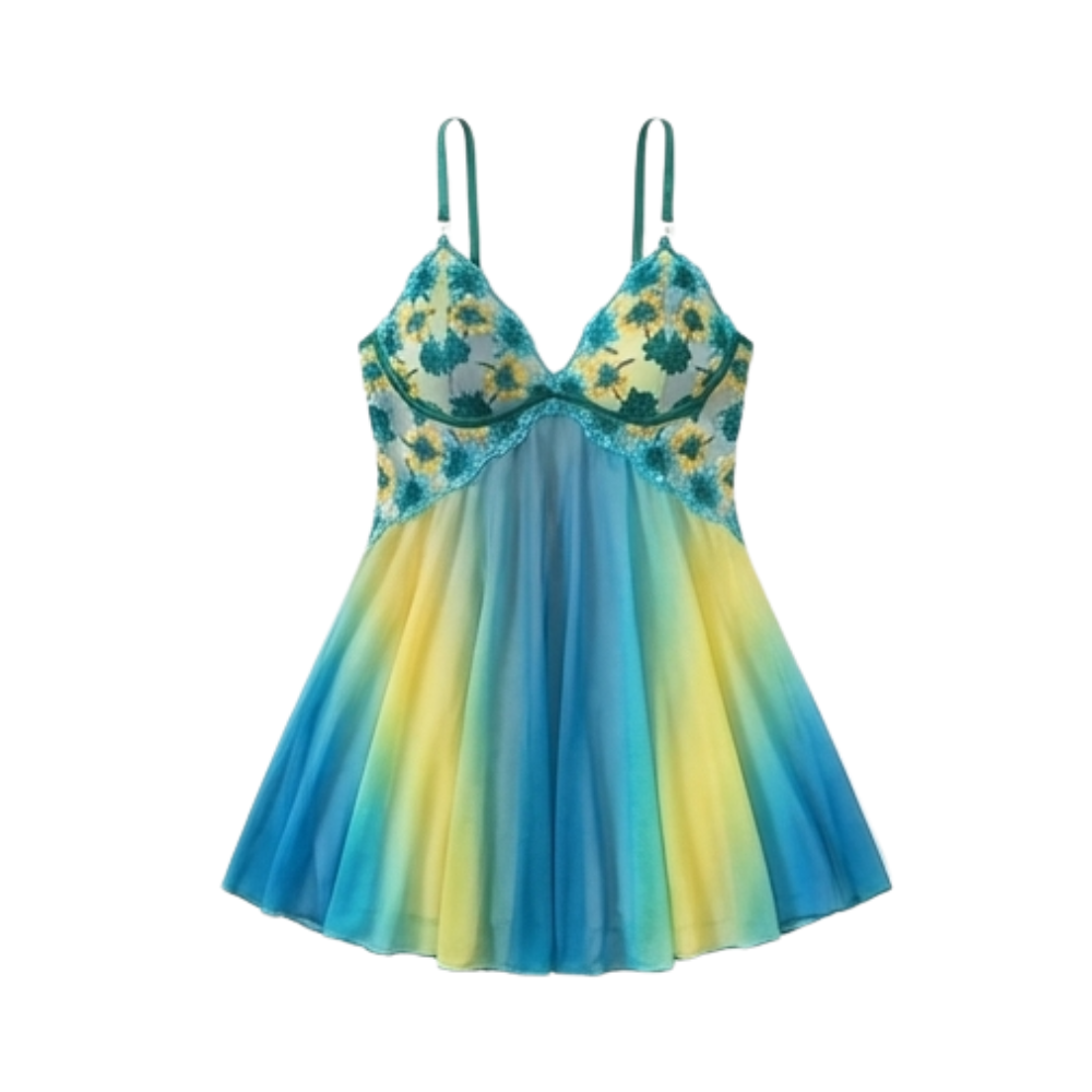 Floressa – Dam broderad natt skjorta babydoll z kwiatowym wzorem