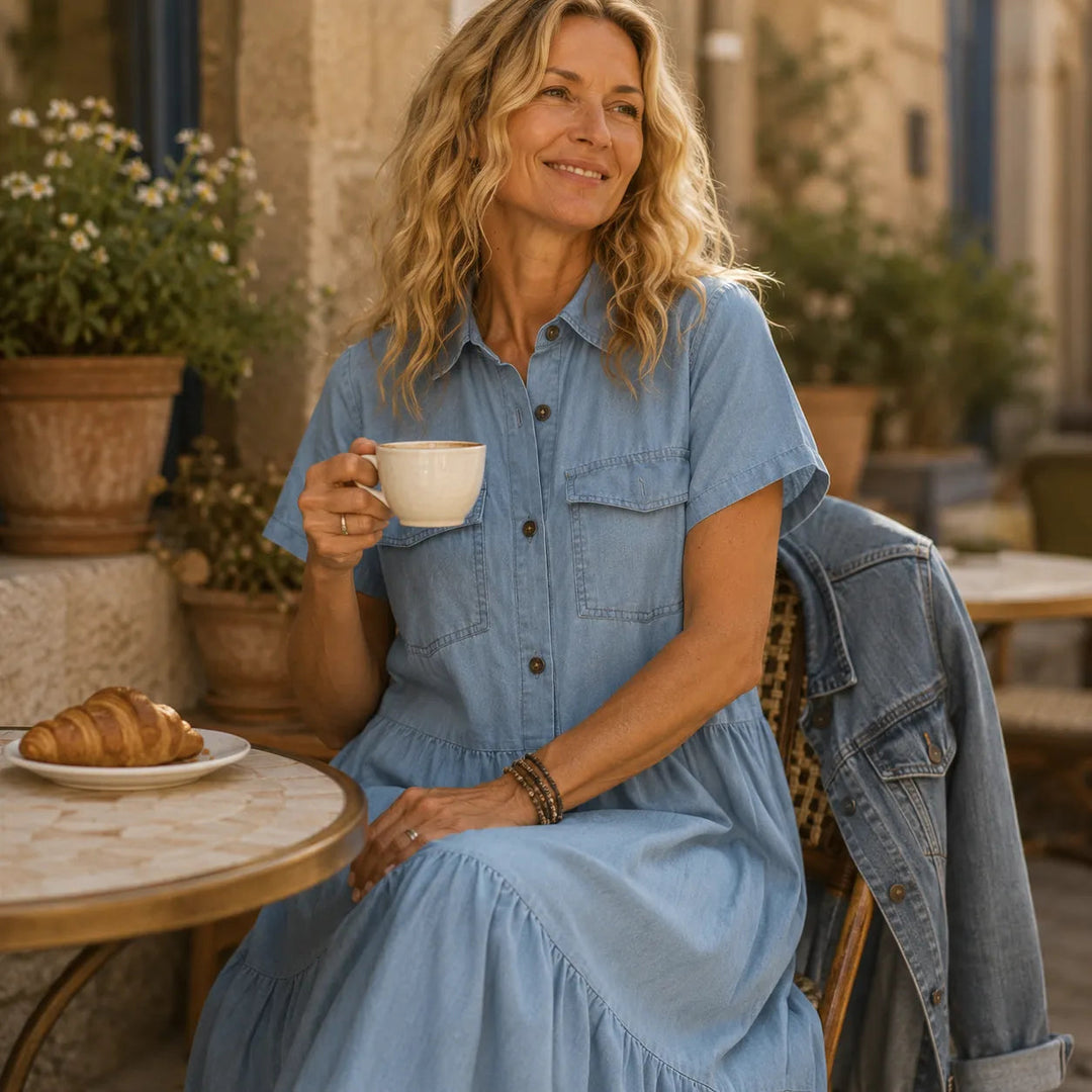 Marielle – Max klänning dżinsowa z knappar i kieszeniami