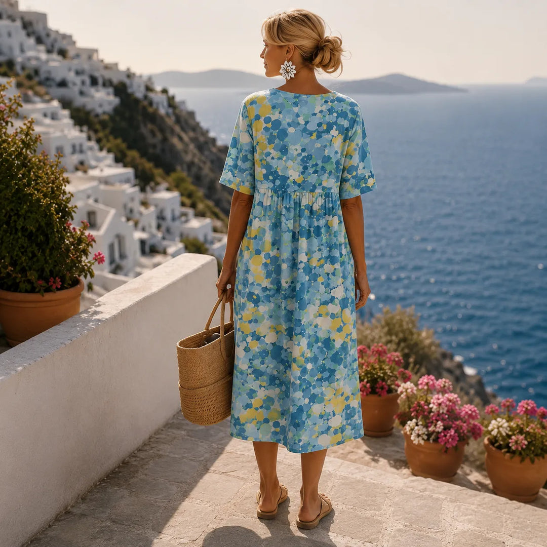 Soleia – Midi klänning w blommig mönster akwarelowy z kieszeniami