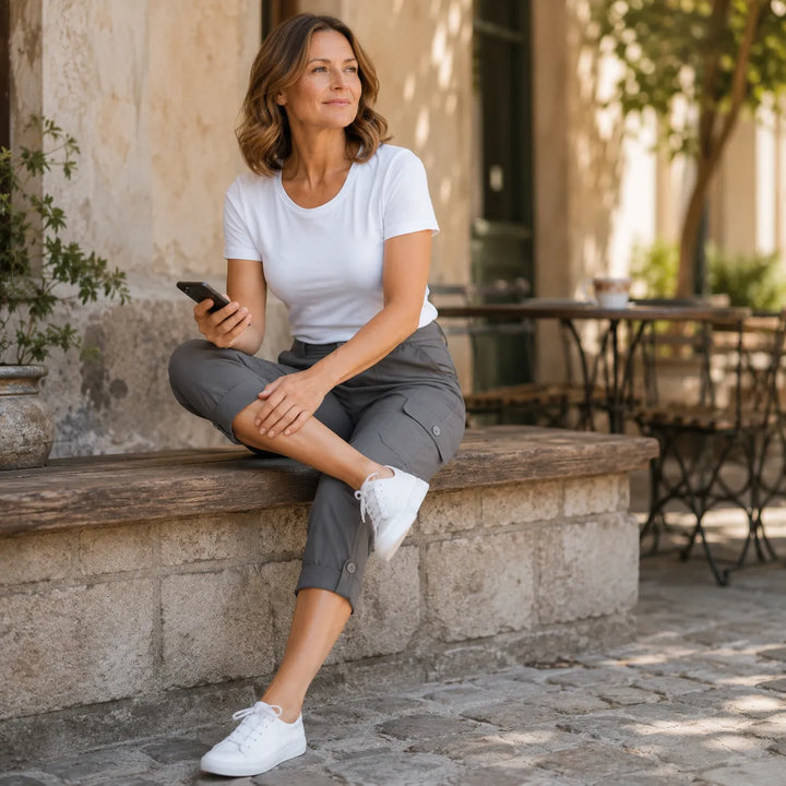 Tumva – Byxor Capri Cargo z Cuffed Hem i Kieszeniami
