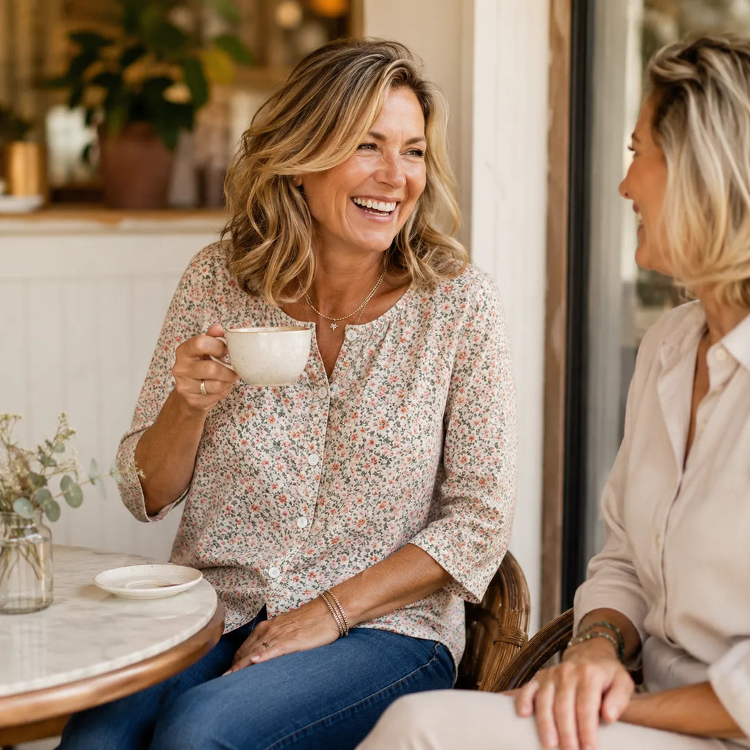 Florenne – Blus w Blommig Mönster z Knappar i RęKaffemi 3/4