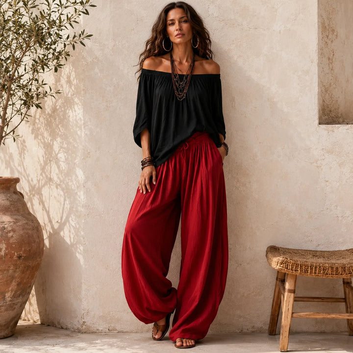 Solenza – Blus Boho på Ramiączkach i Byxor Lampionowe för kvinnor