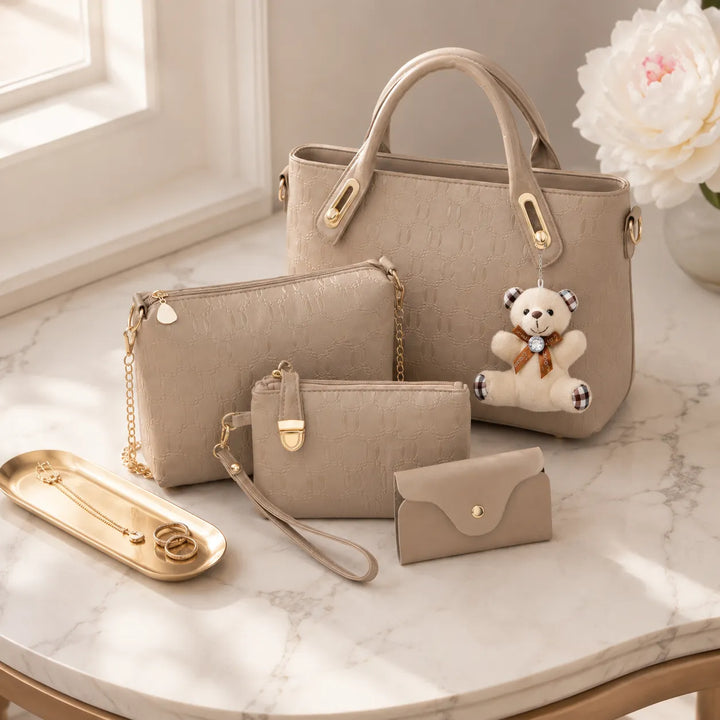 Belluna – Set torebek skórzanych w 4 częściach, väska tote, väska crossbody, saszetka, etui på karty