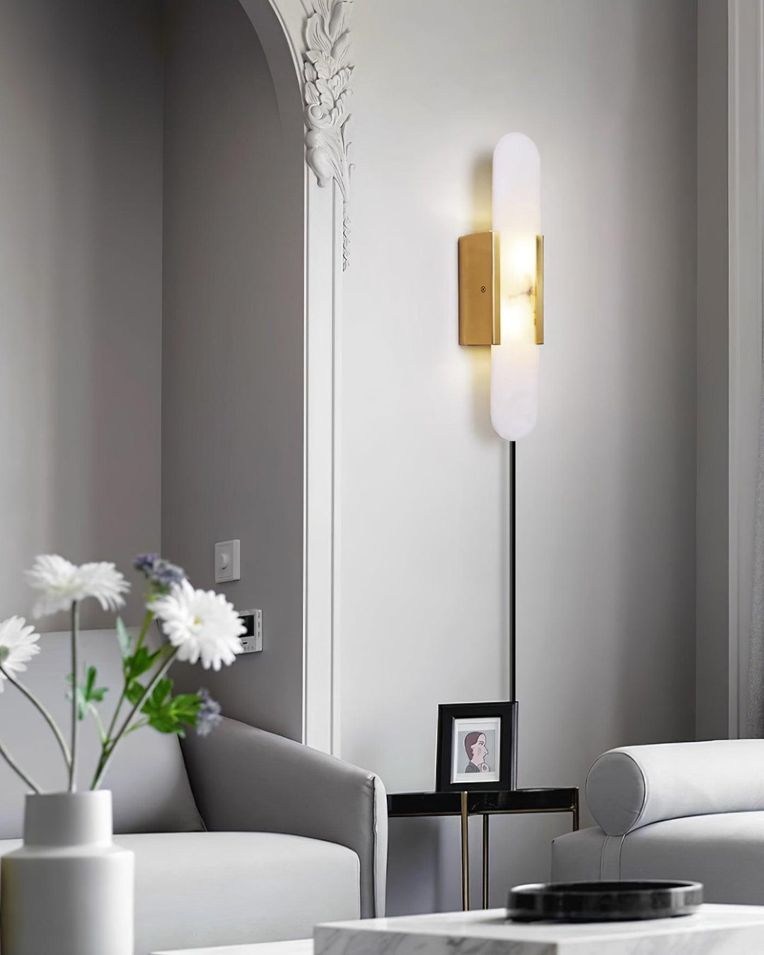 Avlång Alabaster Vägglampa med Stickkontakt