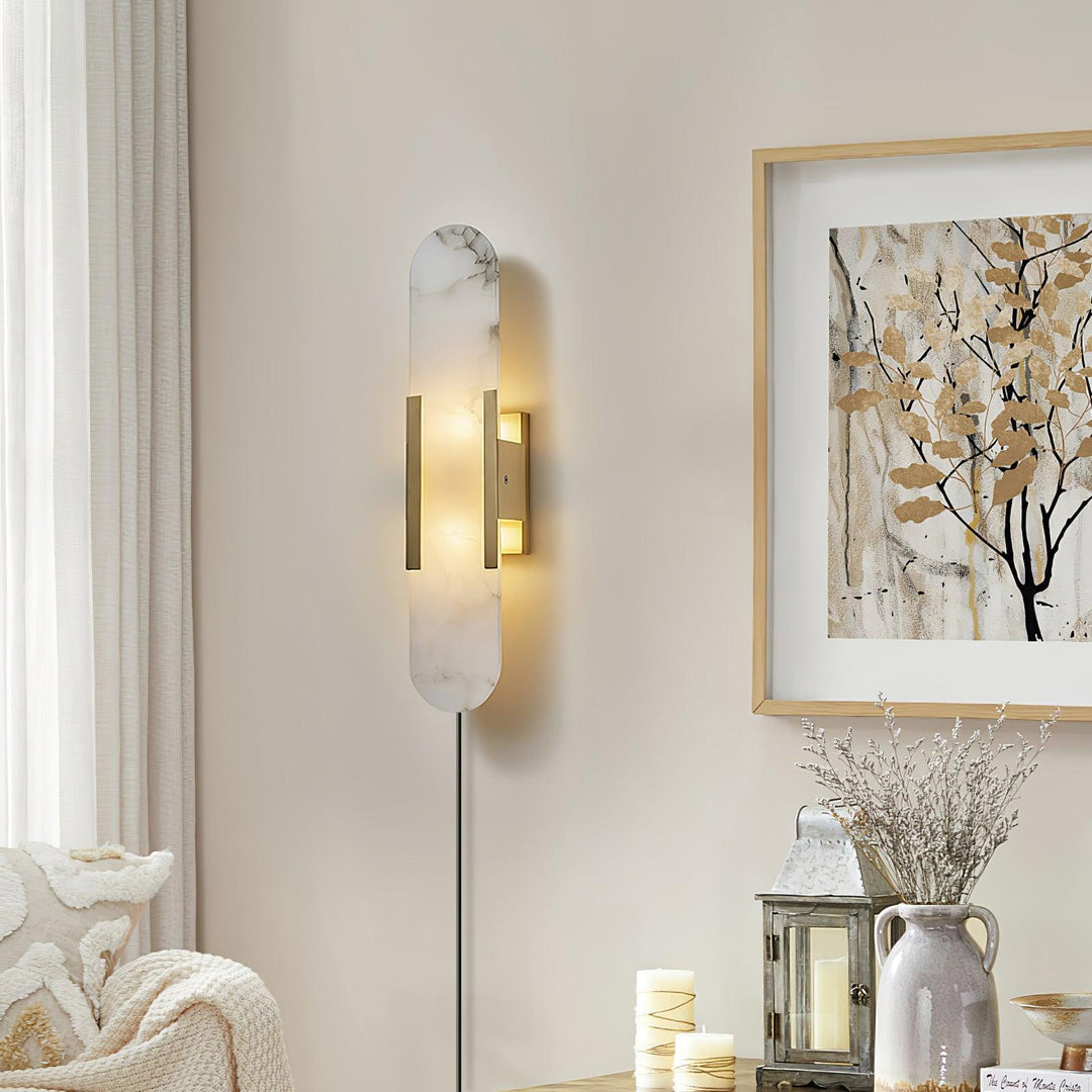 Avlång Alabaster Vägglampa med Stickkontakt