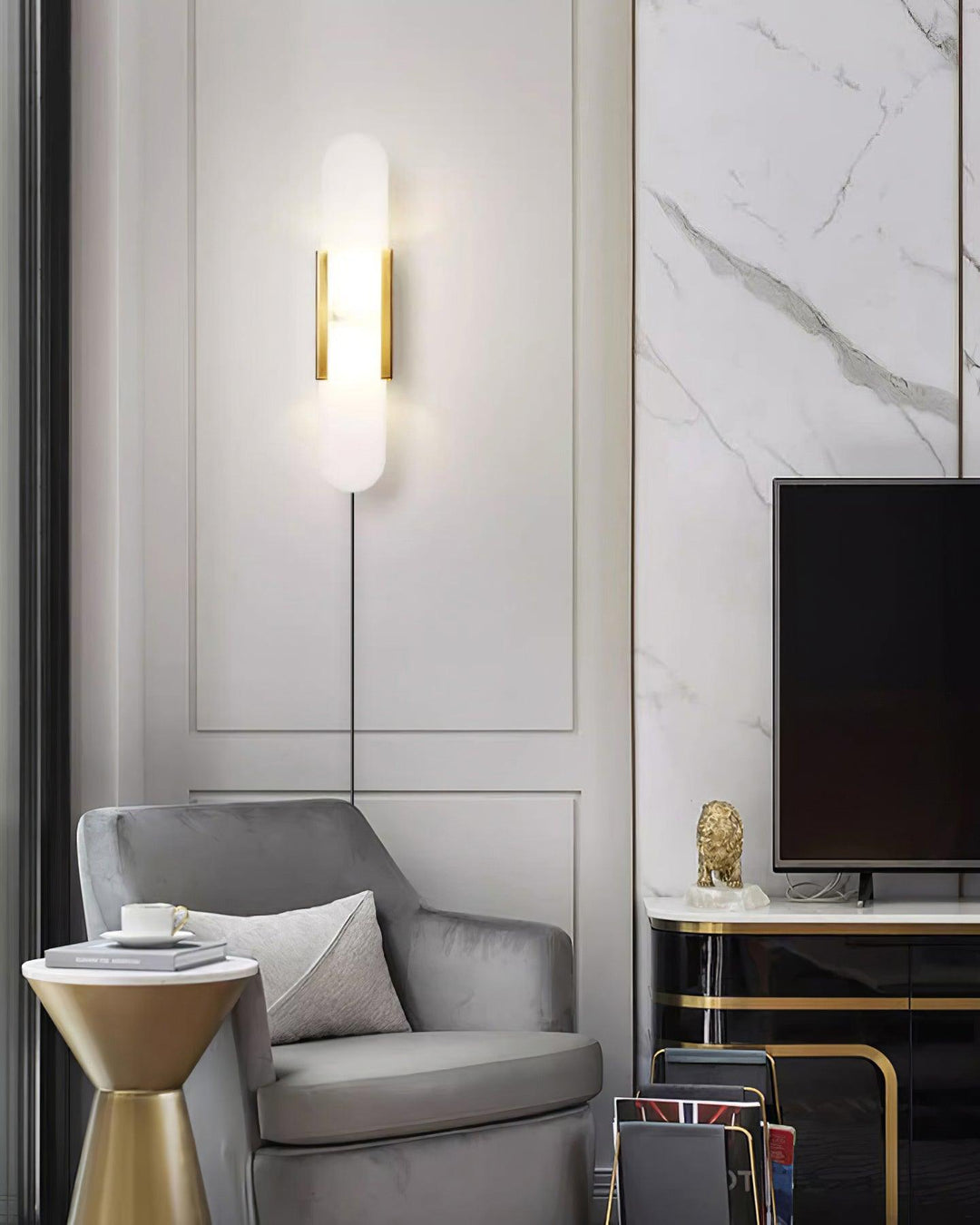 Avlång Alabaster Vägglampa med Stickkontakt