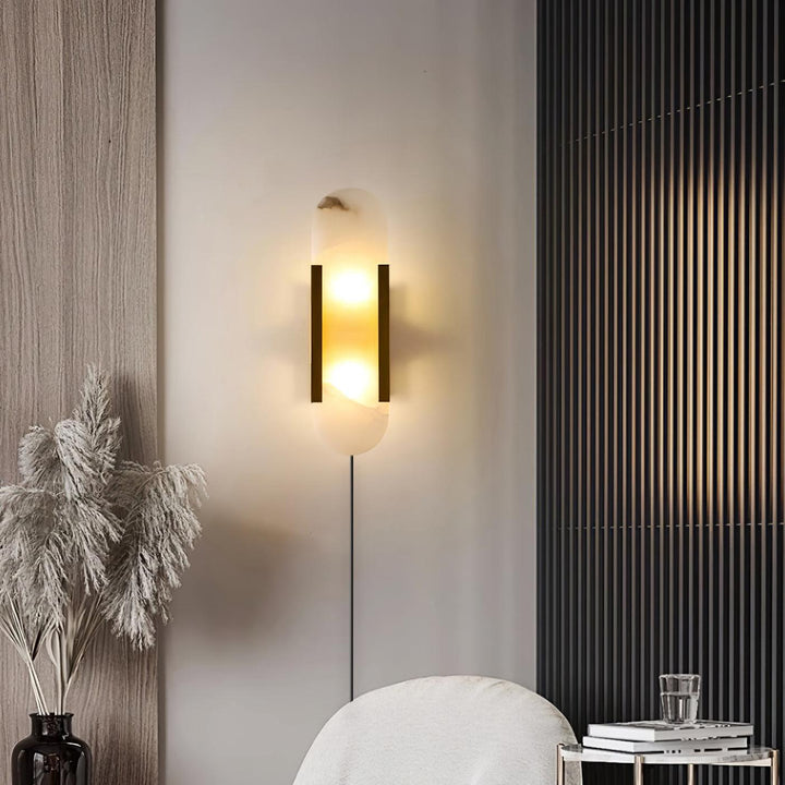 Avlång Alabaster Vägglampa med Stickkontakt
