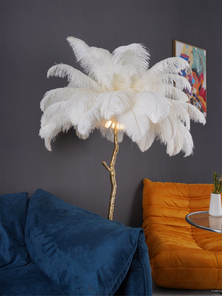 Strutsfjäder Golvlampa i Mässing