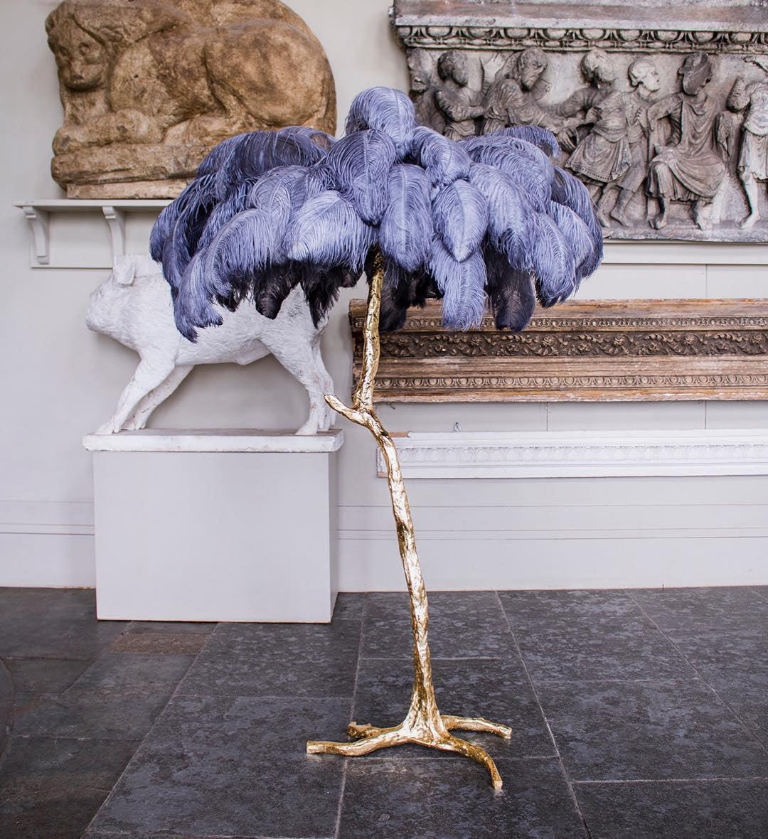 Strutsfjäder Golvlampa i Mässing