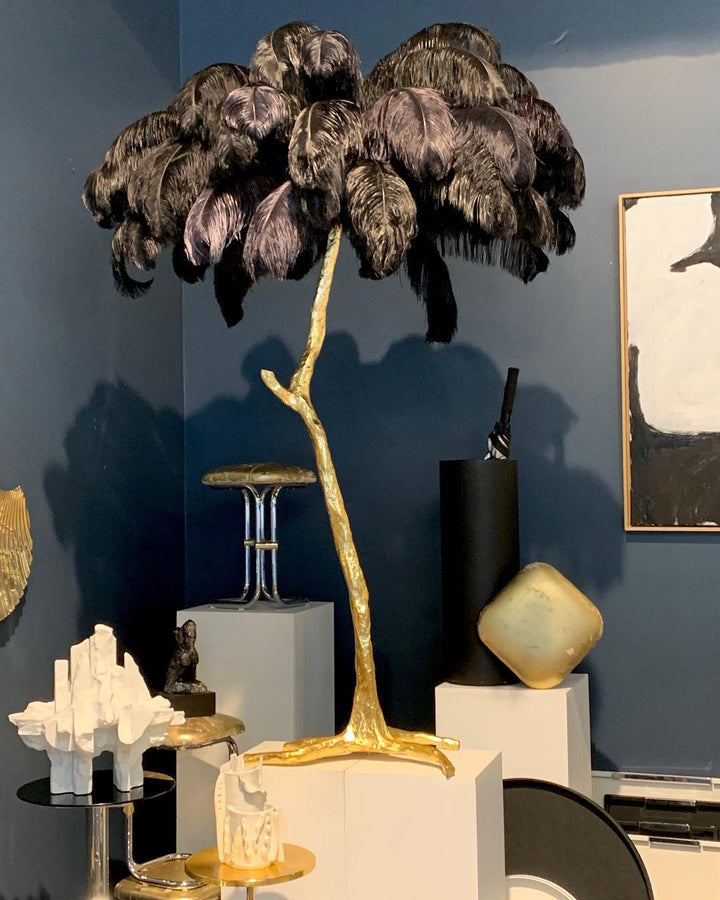 Strutsfjäder Golvlampa i Mässing