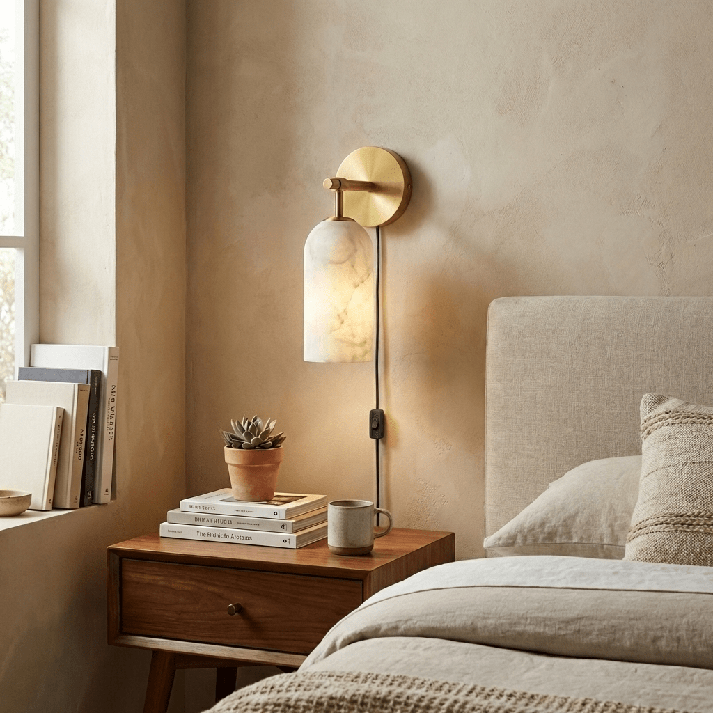 Pillar Alabaster Vägglampa med Plug-in