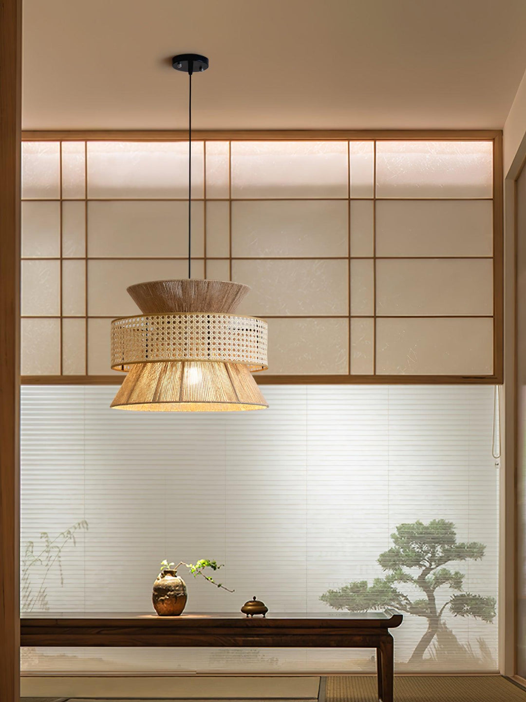 Rattan Bamboo Pendellampa