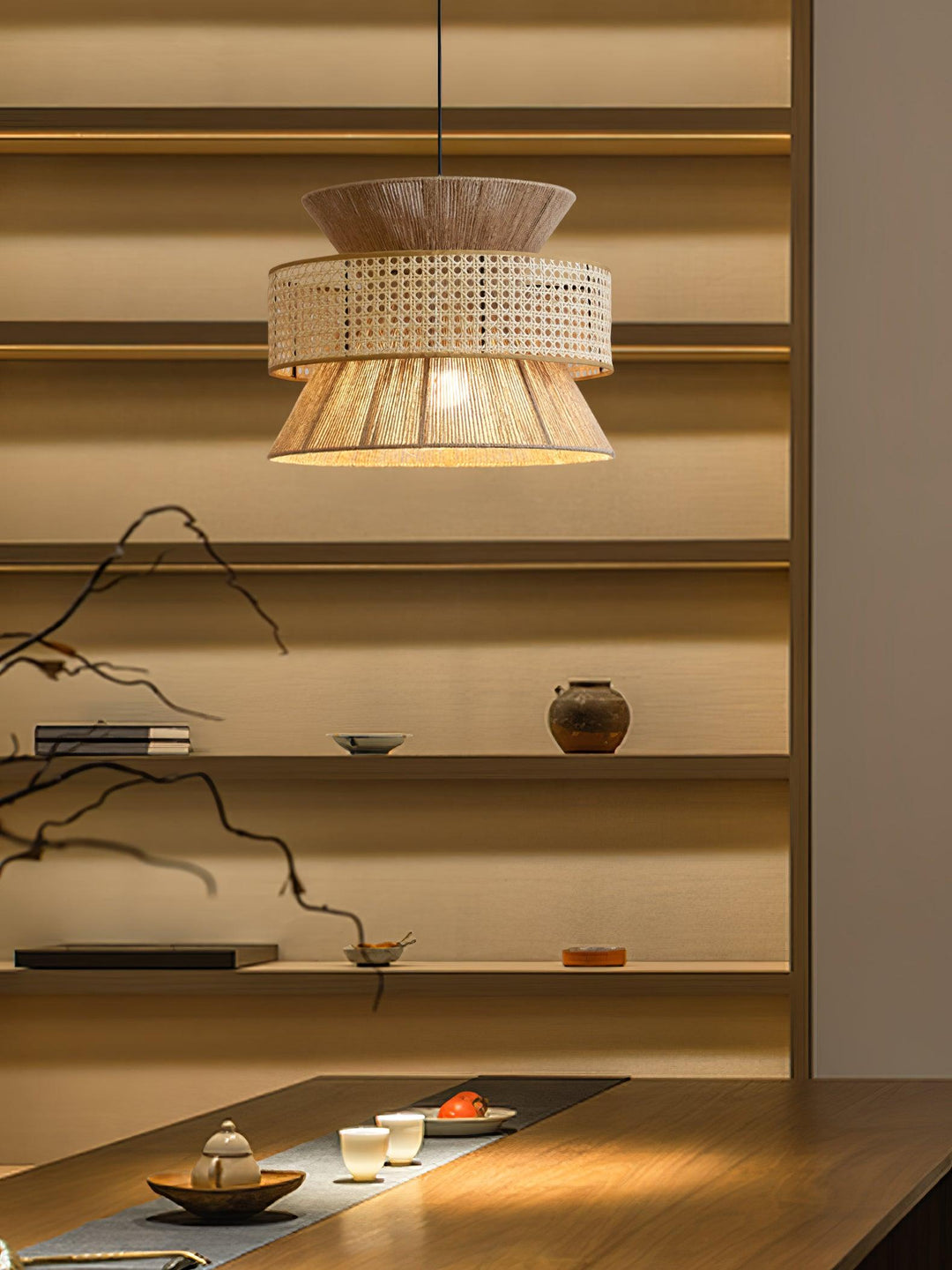 Rattan Bamboo Pendellampa