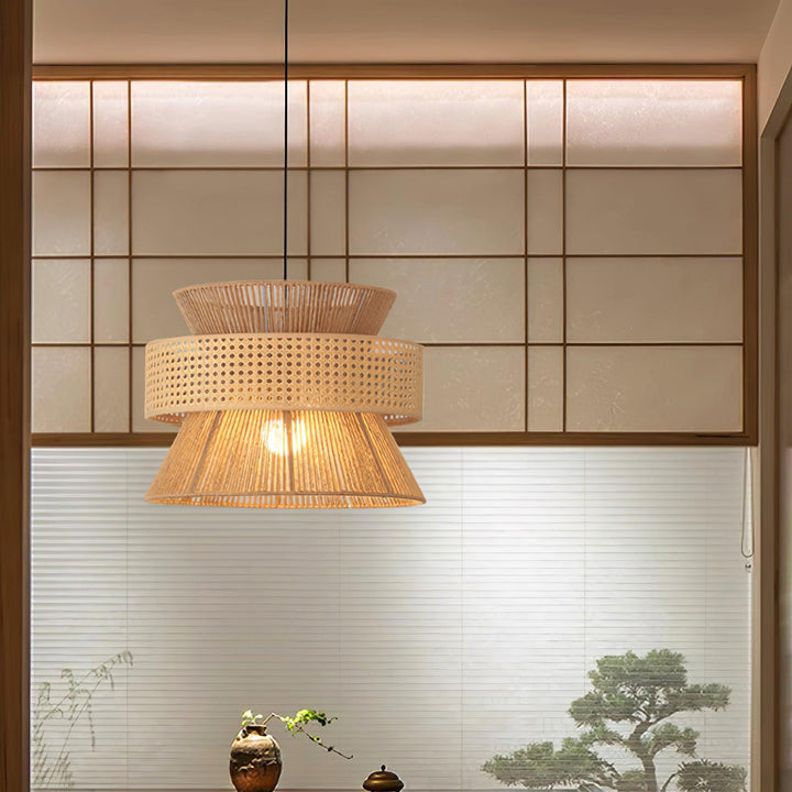 Rattan Bamboo Pendellampa