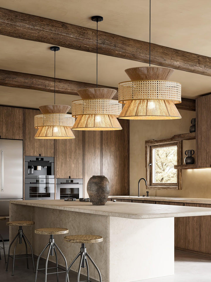 Rattan Bamboo Pendellampa