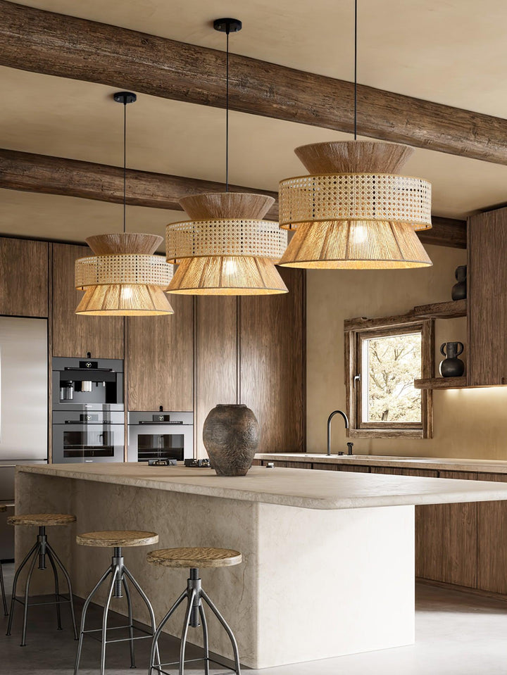Rattan Bamboo Pendellampa