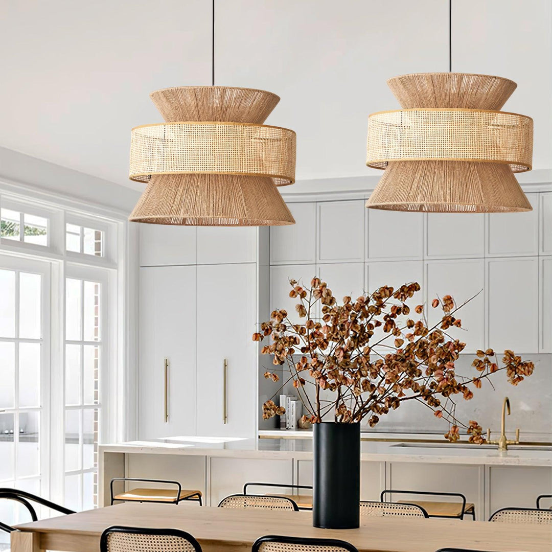Rattan Bamboo Pendellampa