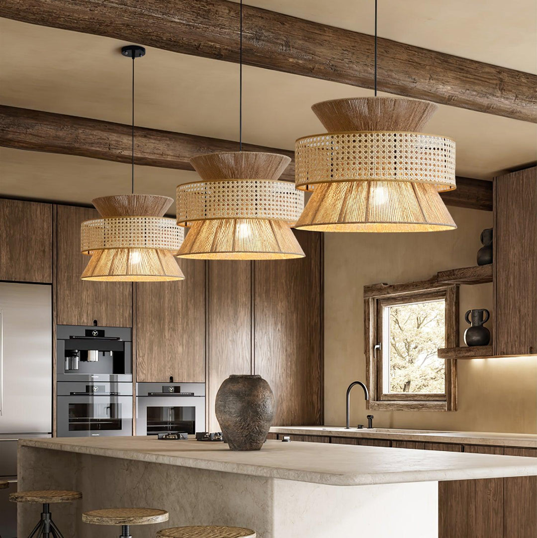 Rattan Bamboo Pendellampa