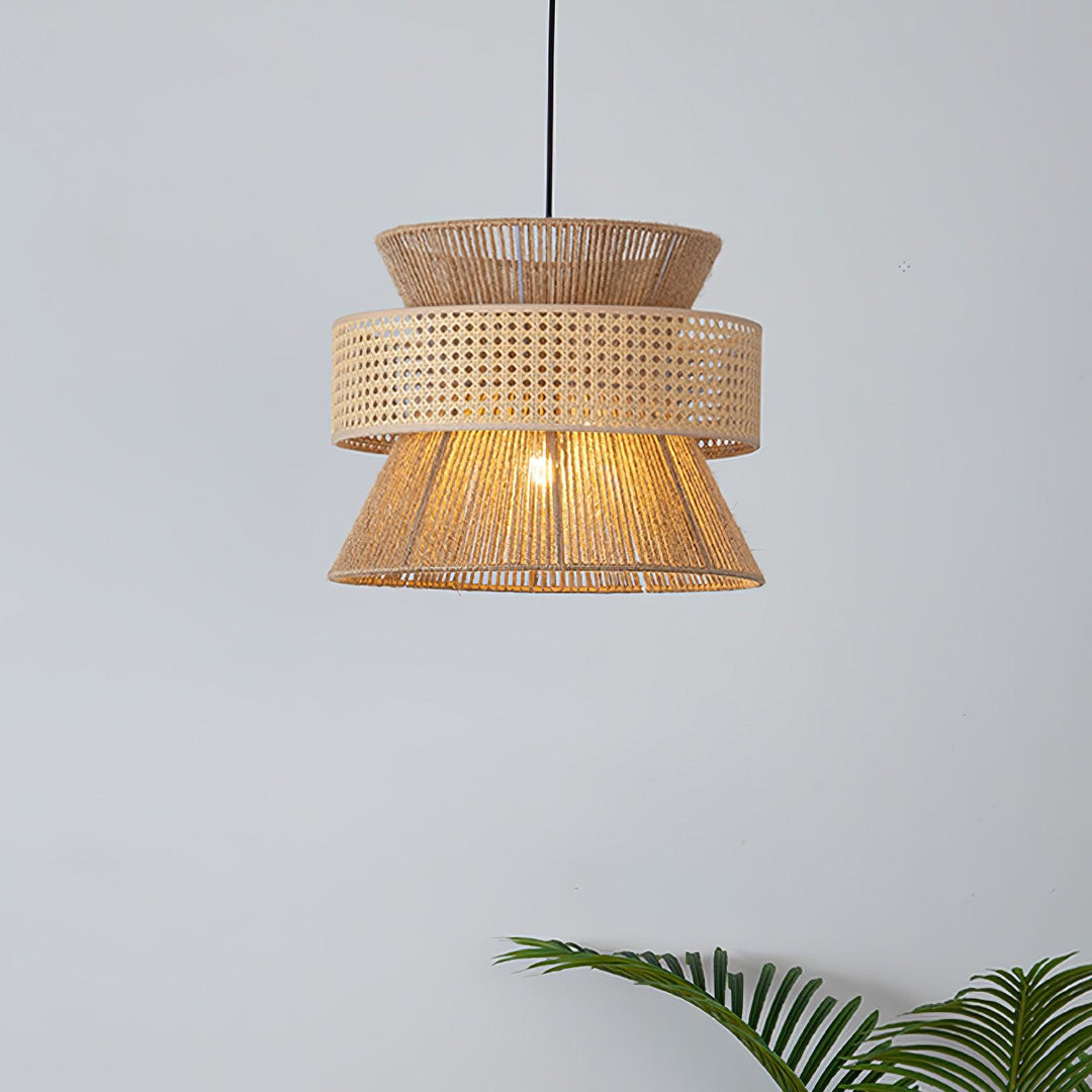 Rattan Bamboo Pendellampa