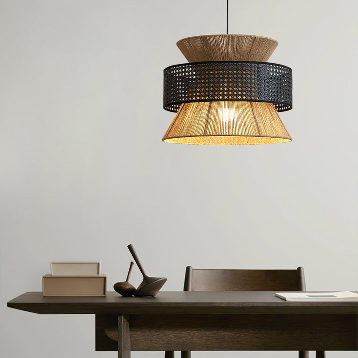 Rattan Bamboo Pendellampa