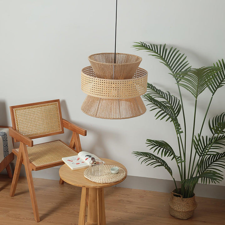Rattan Bamboo Pendellampa