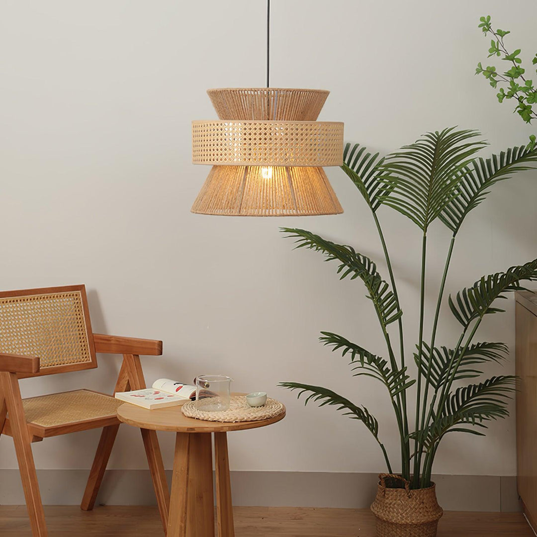 Rattan Bamboo Pendellampa