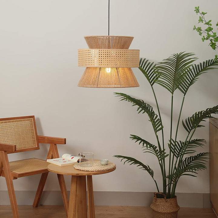 Rattan Bamboo Pendellampa