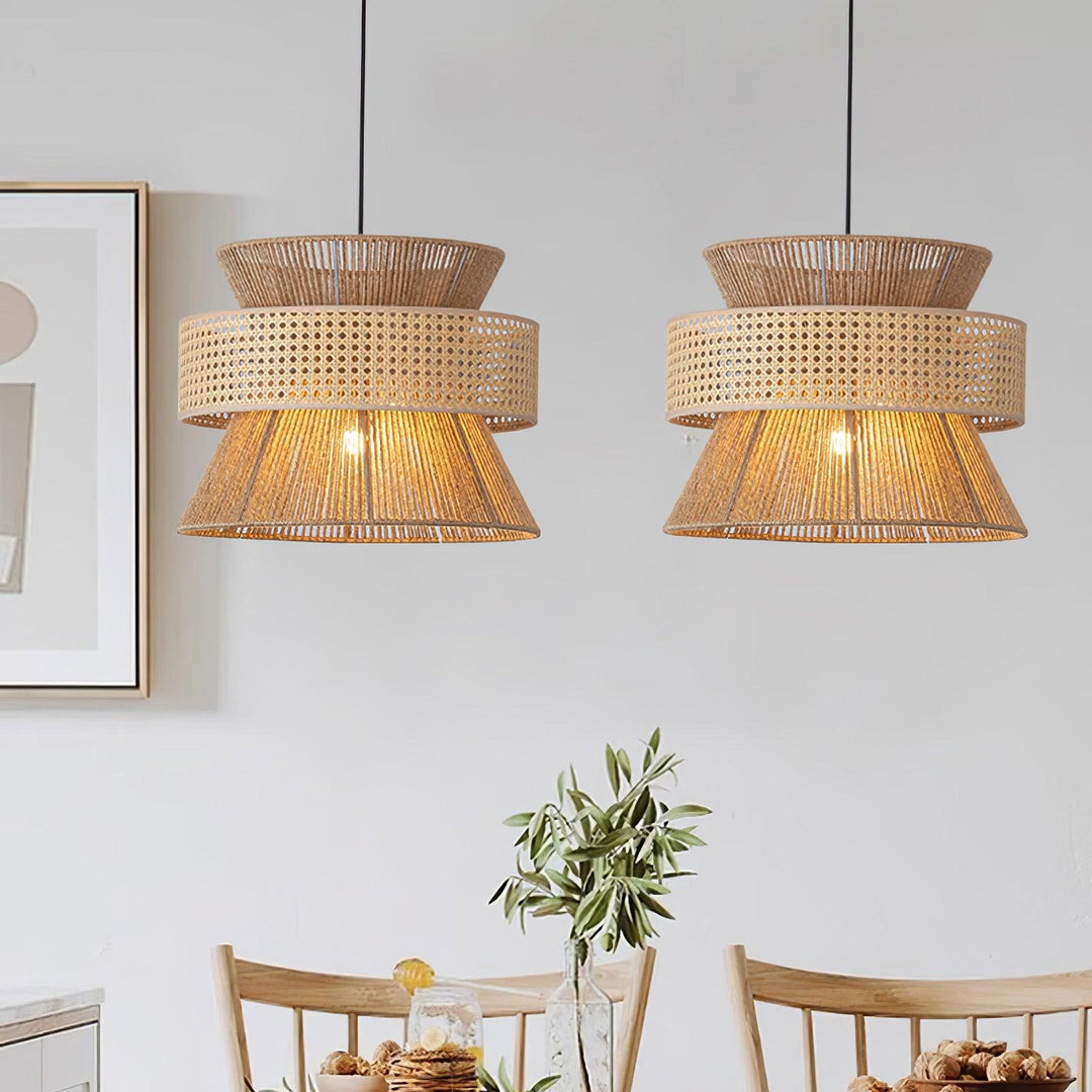 Rattan Bamboo Pendellampa