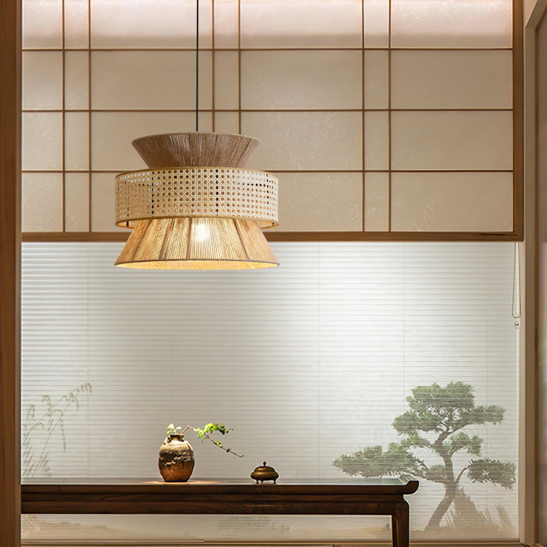 Rattan Bamboo Pendellampa