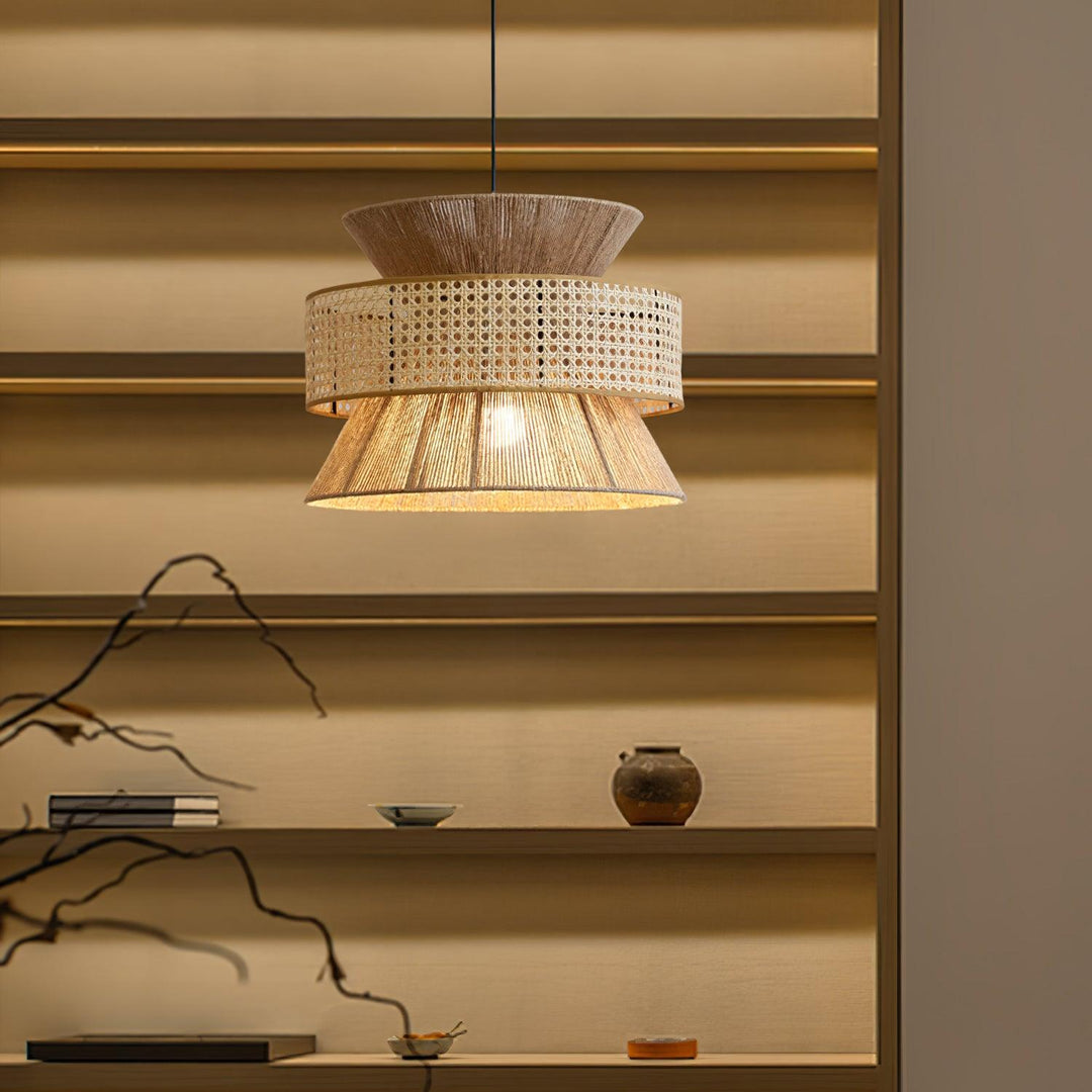 Rattan Bamboo Pendellampa