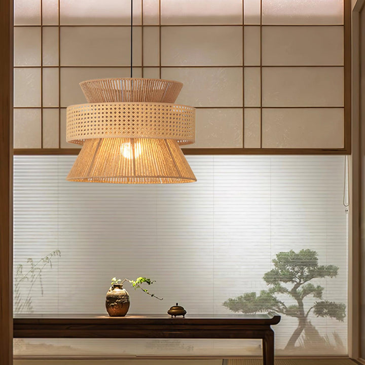Rattan Bamboo Pendellampa