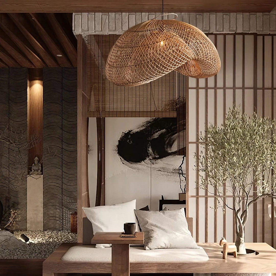 Rattan Wave Pendellampa