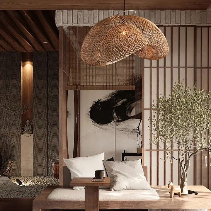 Rattan Wave Pendellampa