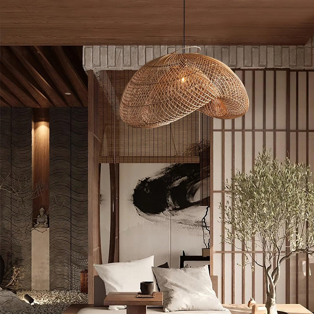 Rattan Wave Pendellampa