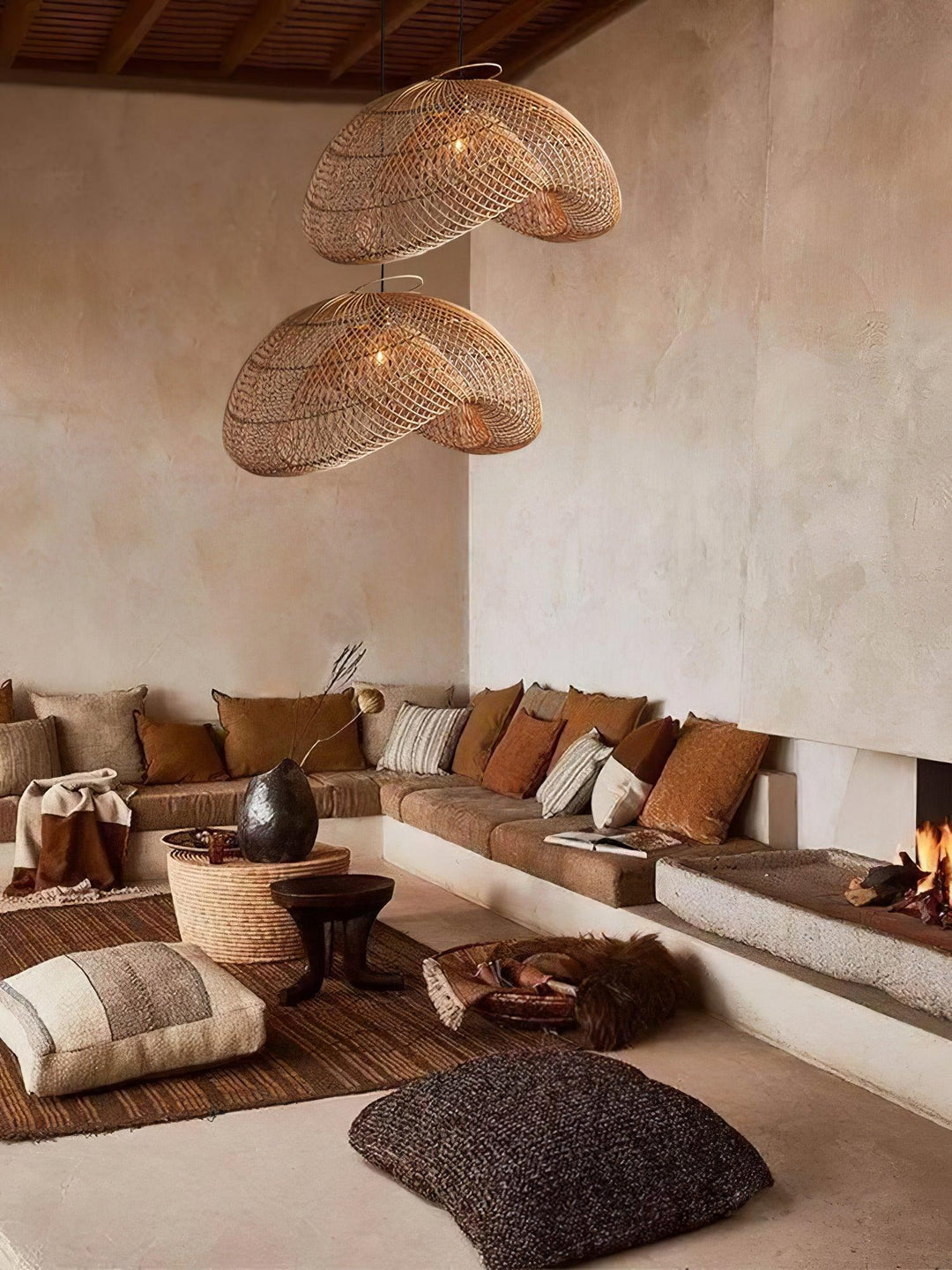 Rattan Wave Pendellampa