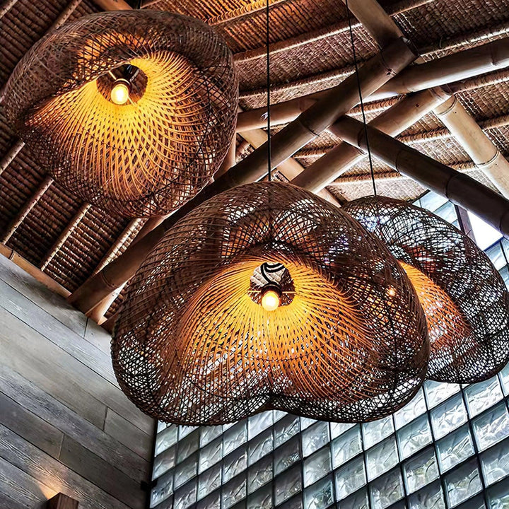 Rattan Wave Pendellampa