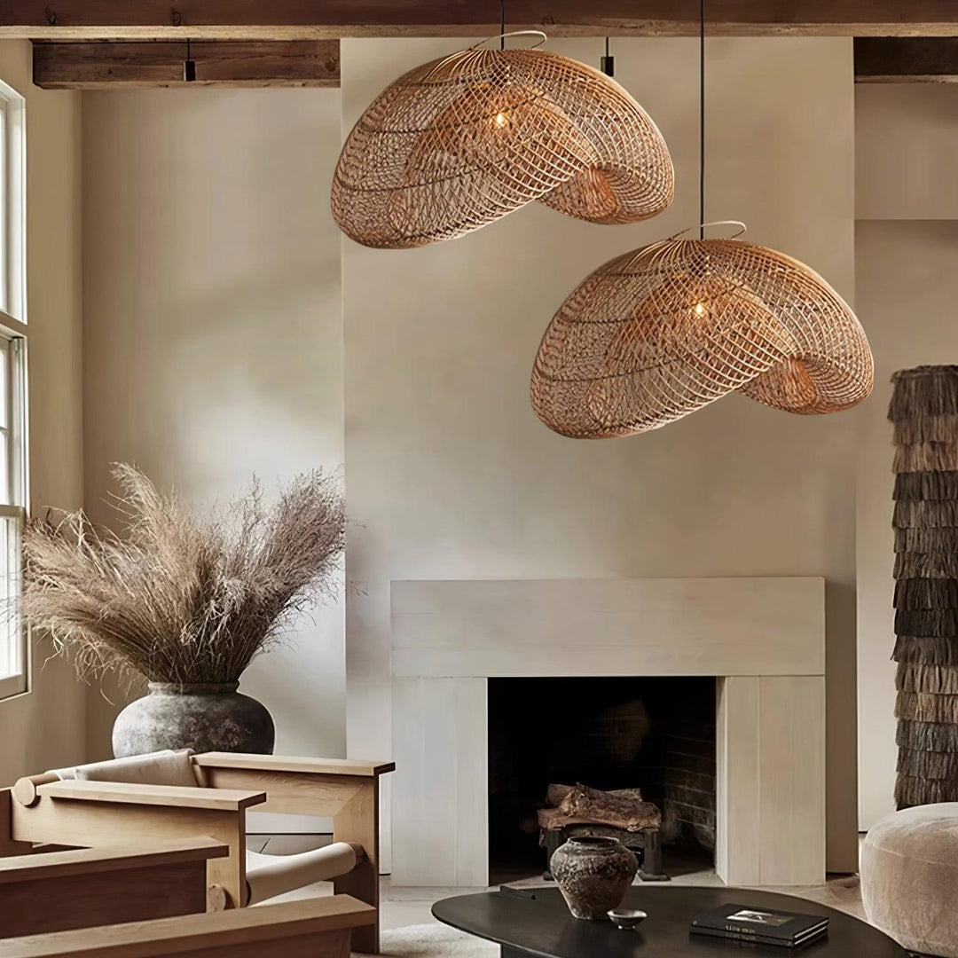 Rattan Wave Pendellampa